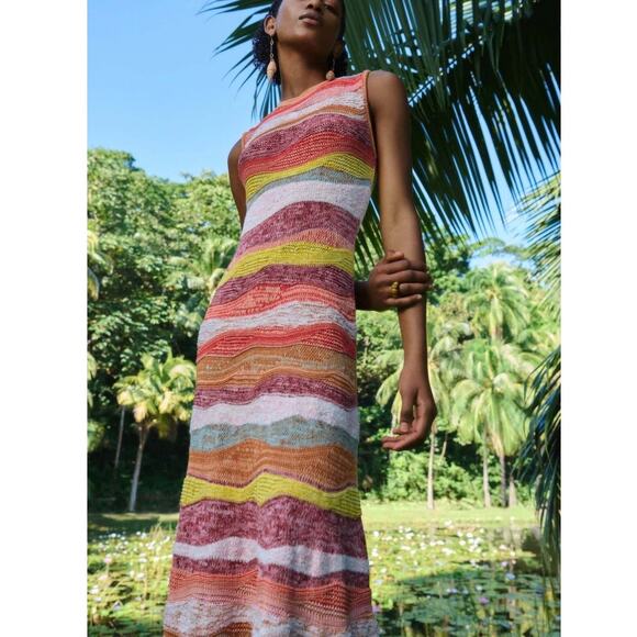 Ulla Johnson Gaia Wavy-Stripes A-Line Knit Maxi Dress in Agate size large L - Picture 1 of 16